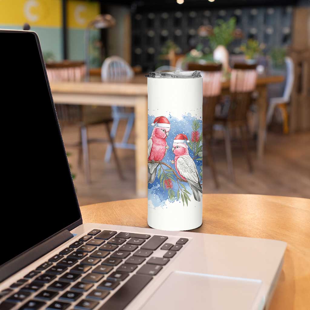 Australia Christmas Skinny Tumbler Aussie Galah Santa Watercolor Style - Aussie Hoodie