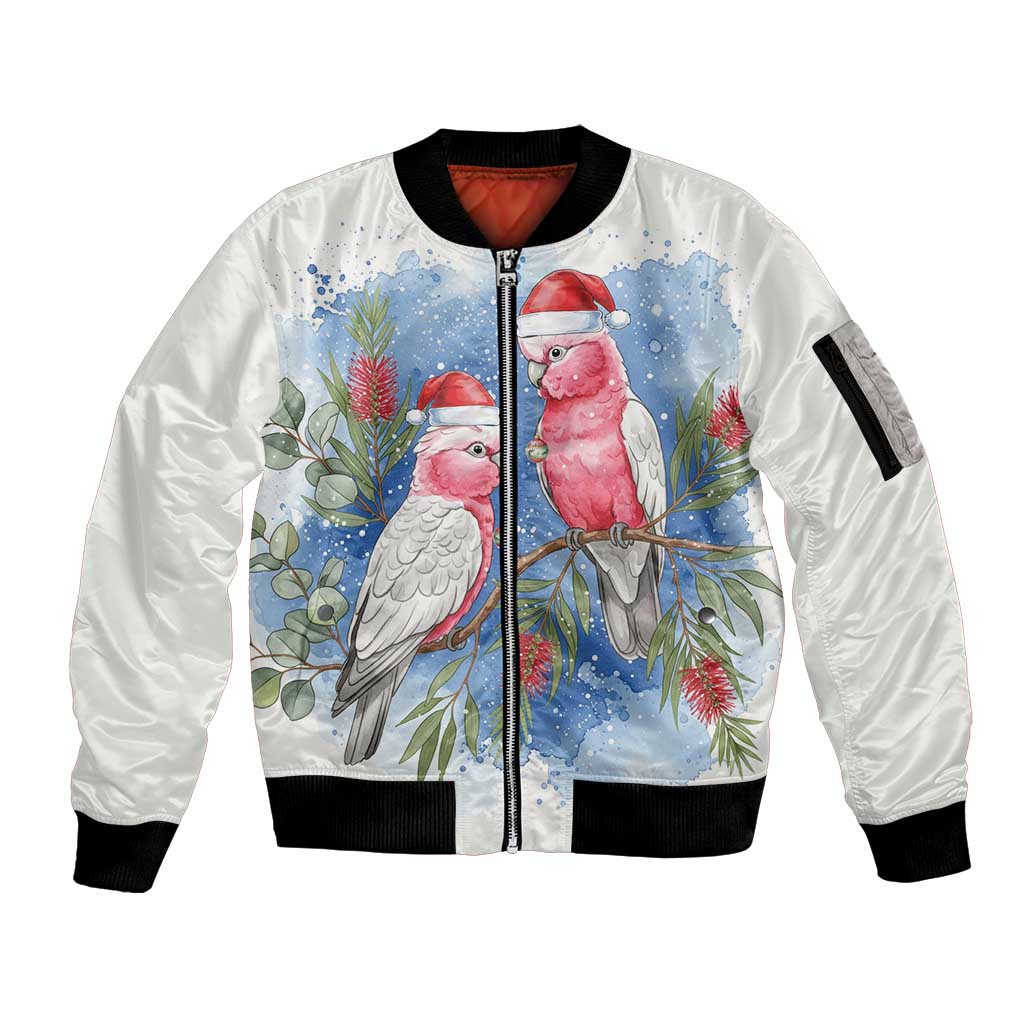 Australia Christmas Sleeve Zip Bomber Jacket Aussie Galah Santa Watercolor Style - Aussie Hoodie
