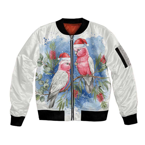 Australia Christmas Sleeve Zip Bomber Jacket Aussie Galah Santa Watercolor Style - Aussie Hoodie