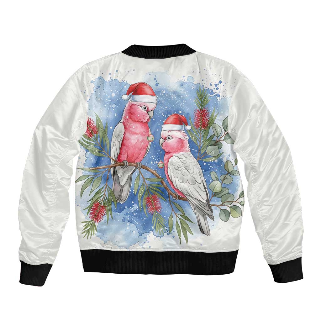 Australia Christmas Sleeve Zip Bomber Jacket Aussie Galah Santa Watercolor Style - Aussie Hoodie