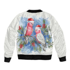 Australia Christmas Sleeve Zip Bomber Jacket Aussie Galah Santa Watercolor Style - Aussie Hoodie