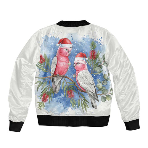 Australia Christmas Sleeve Zip Bomber Jacket Aussie Galah Santa Watercolor Style - Aussie Hoodie