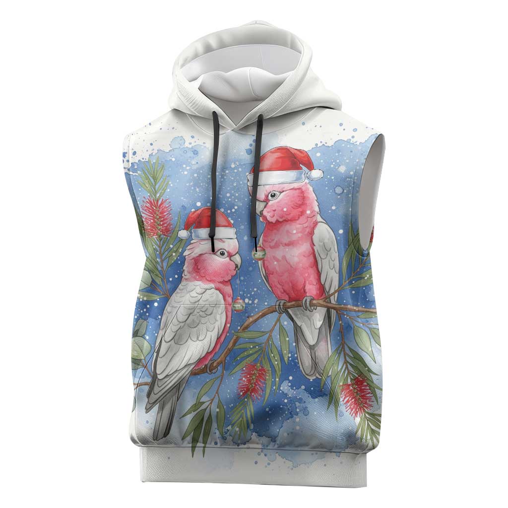 Australia Christmas Sleeveless Hoodie Aussie Galah Santa Watercolor Style - Aussie Hoodie