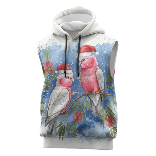Australia Christmas Sleeveless Hoodie Aussie Galah Santa Watercolor Style - Aussie Hoodie