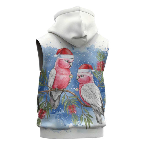 Australia Christmas Sleeveless Hoodie Aussie Galah Santa Watercolor Style - Aussie Hoodie