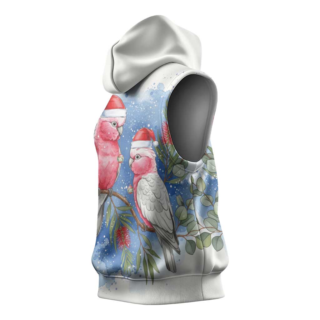 Australia Christmas Sleeveless Hoodie Aussie Galah Santa Watercolor Style - Aussie Hoodie