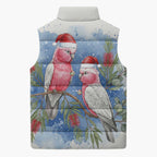 Australia Christmas Sleeveless Puffer Jacket Aussie Galah Santa Watercolor Style - Aussie Hoodie
