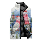 Australia Christmas Sleeveless Puffer Jacket Aussie Galah Santa Watercolor Style - Aussie Hoodie