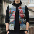 Australia Christmas Sleeveless Puffer Jacket Aussie Galah Santa Watercolor Style - Aussie Hoodie