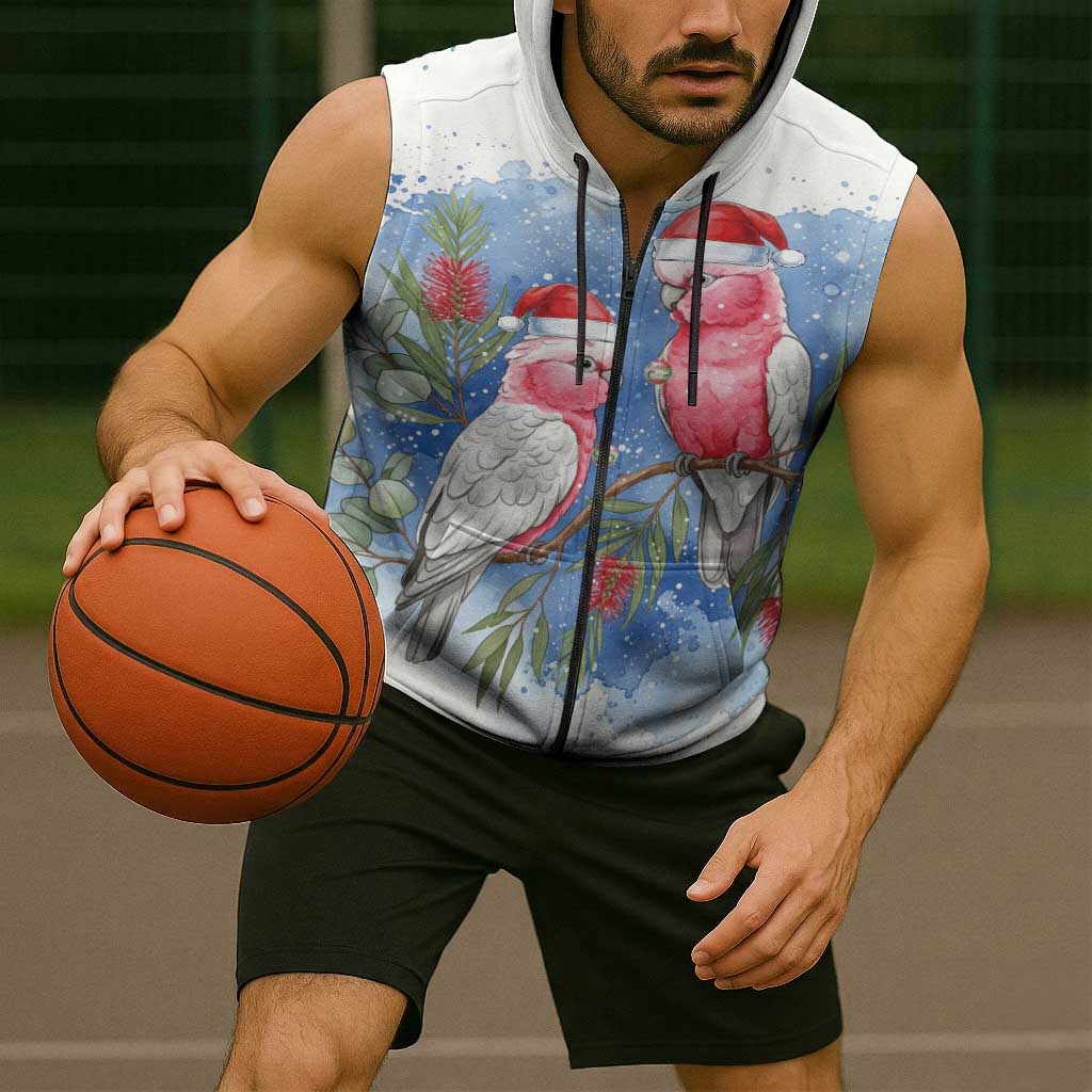 Australia Christmas Sleeveless Zip Hoodie Aussie Galah Santa Watercolor Style LT14