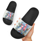 Australia Christmas Slide Sandals Aussie Galah Santa Watercolor Style - Aussie Hoodie