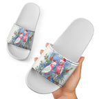 Australia Christmas Slide Sandals Aussie Galah Santa Watercolor Style - Aussie Hoodie