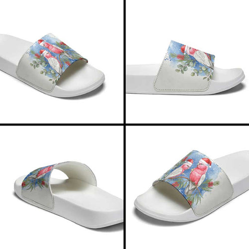 Australia Christmas Slide Sandals Aussie Galah Santa Watercolor Style - Aussie Hoodie