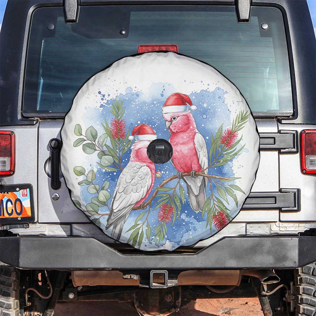Australia Christmas Spare Tire Cover Aussie Galah Santa Watercolor Style - Aussie Hoodie