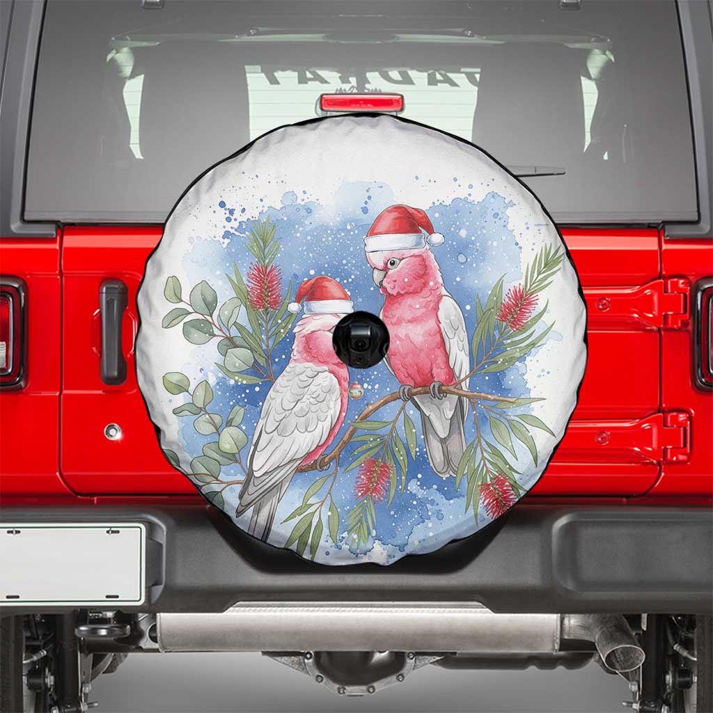 Australia Christmas Spare Tire Cover Aussie Galah Santa Watercolor Style - Aussie Hoodie