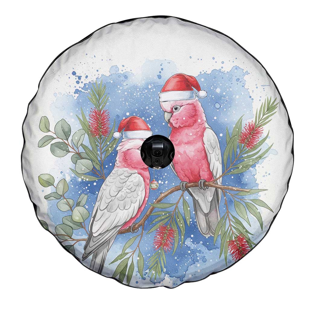 Australia Christmas Spare Tire Cover Aussie Galah Santa Watercolor Style - Aussie Hoodie