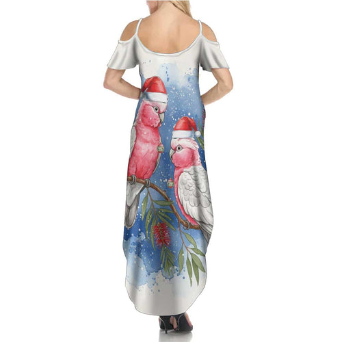 Australia Christmas Summer Maxi Dress Aussie Galah Santa Watercolor Style - Aussie Hoodie