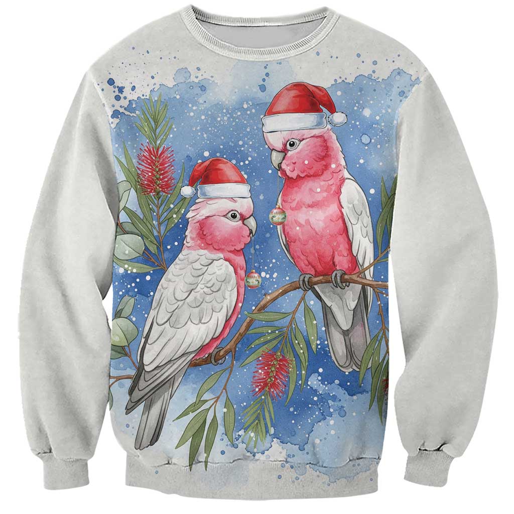 Australia Christmas Sweatshirt Aussie Galah Santa Watercolor Style - Aussie Hoodie