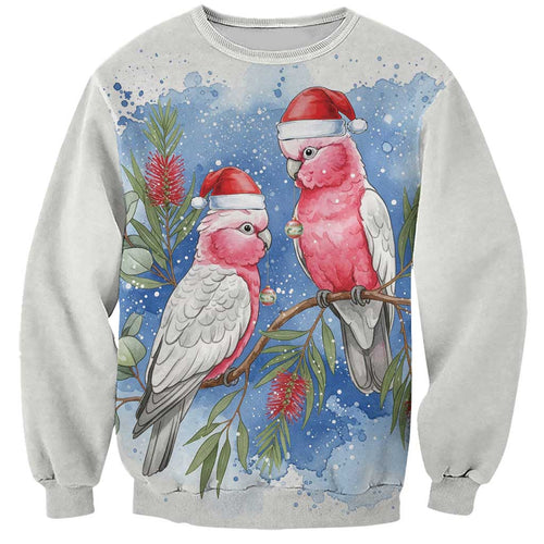 Australia Christmas Sweatshirt Aussie Galah Santa Watercolor Style - Aussie Hoodie