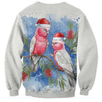 Australia Christmas Sweatshirt Aussie Galah Santa Watercolor Style - Aussie Hoodie