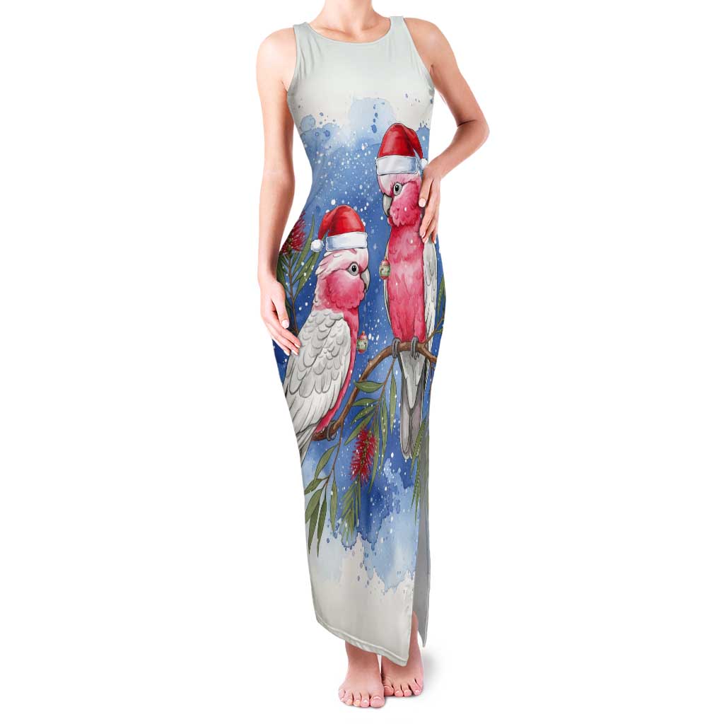 Australia Christmas Tank Maxi Dress Aussie Galah Santa Watercolor Style - Aussie Hoodie