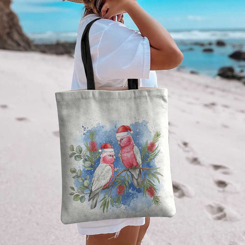Australia Christmas Tote Bag Aussie Galah Santa Watercolor Style - Aussie Hoodie