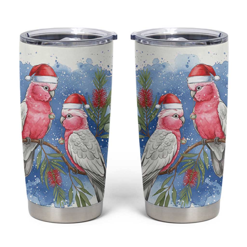 Australia Christmas Tumbler Cup Aussie Galah Santa Watercolor Style - Aussie Hoodie