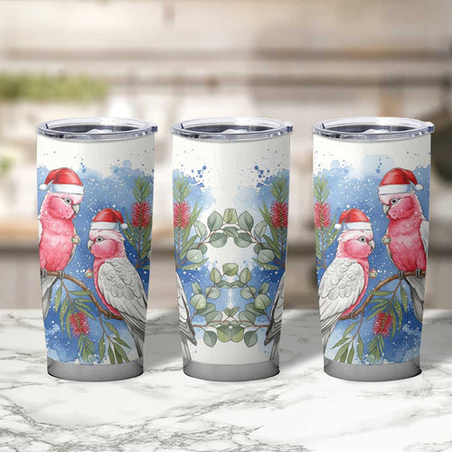 Australia Christmas Tumbler Cup Aussie Galah Santa Watercolor Style - Aussie Hoodie