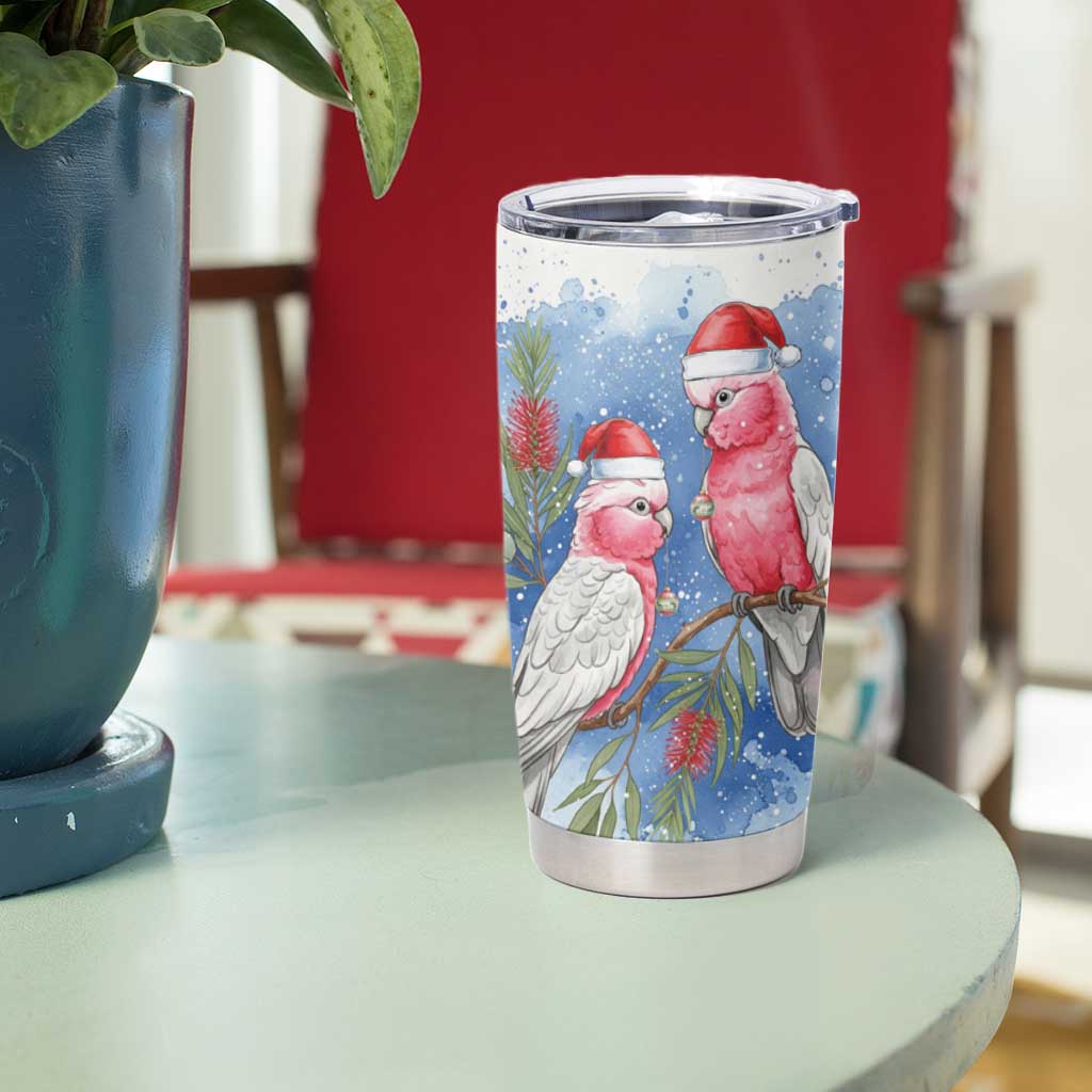Australia Christmas Tumbler Cup Aussie Galah Santa Watercolor Style - Aussie Hoodie