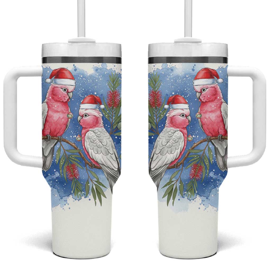Australia Christmas Tumbler With Handle Aussie Galah Santa Watercolor Style - Aussie Hoodie