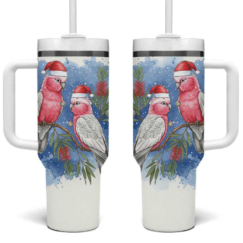 Australia Christmas Tumbler With Handle Aussie Galah Santa Watercolor Style - Aussie Hoodie