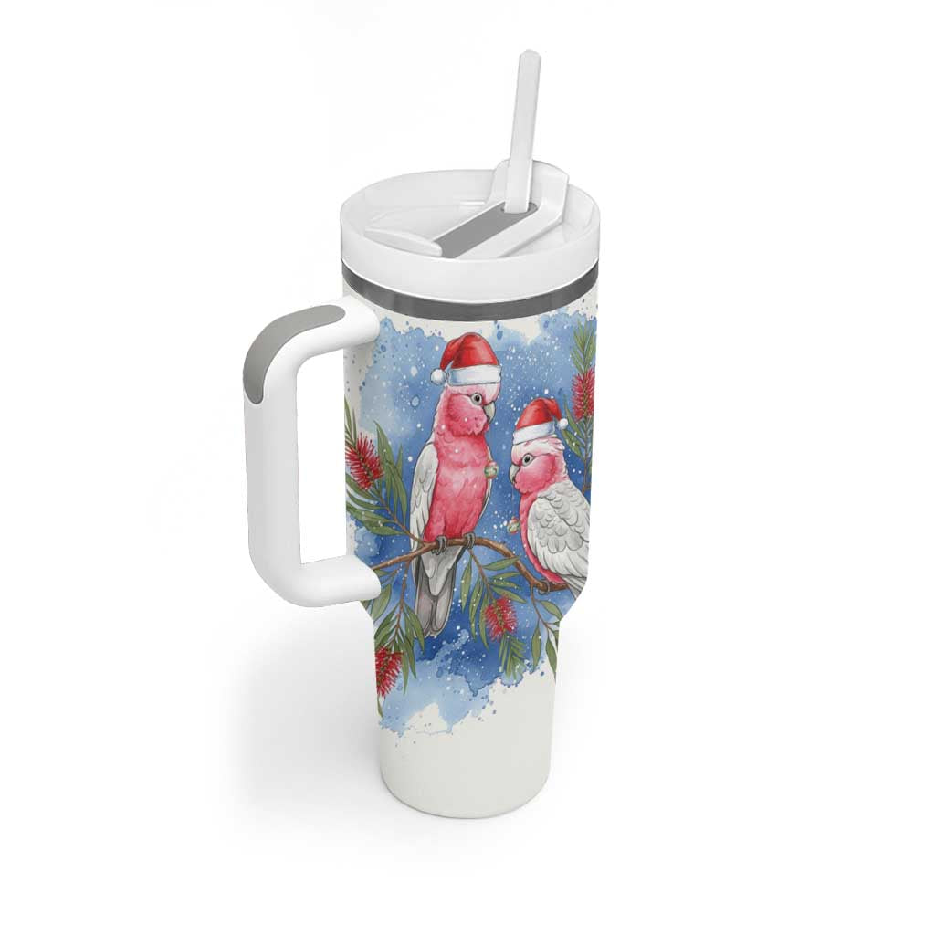 Australia Christmas Tumbler With Handle Aussie Galah Santa Watercolor Style - Aussie Hoodie