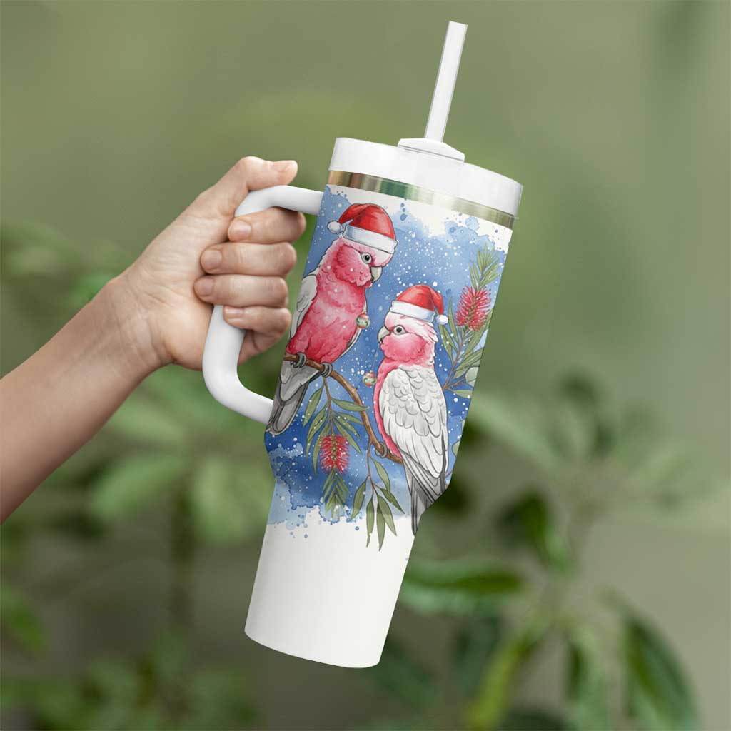 Australia Christmas Tumbler With Handle Aussie Galah Santa Watercolor Style - Aussie Hoodie