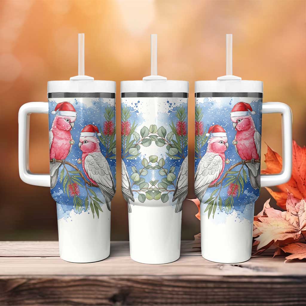 Australia Christmas Tumbler With Handle Aussie Galah Santa Watercolor Style - Aussie Hoodie