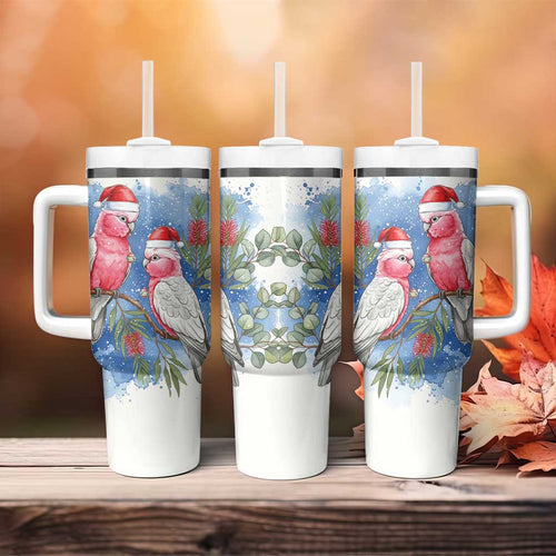 Australia Christmas Tumbler With Handle Aussie Galah Santa Watercolor Style - Aussie Hoodie