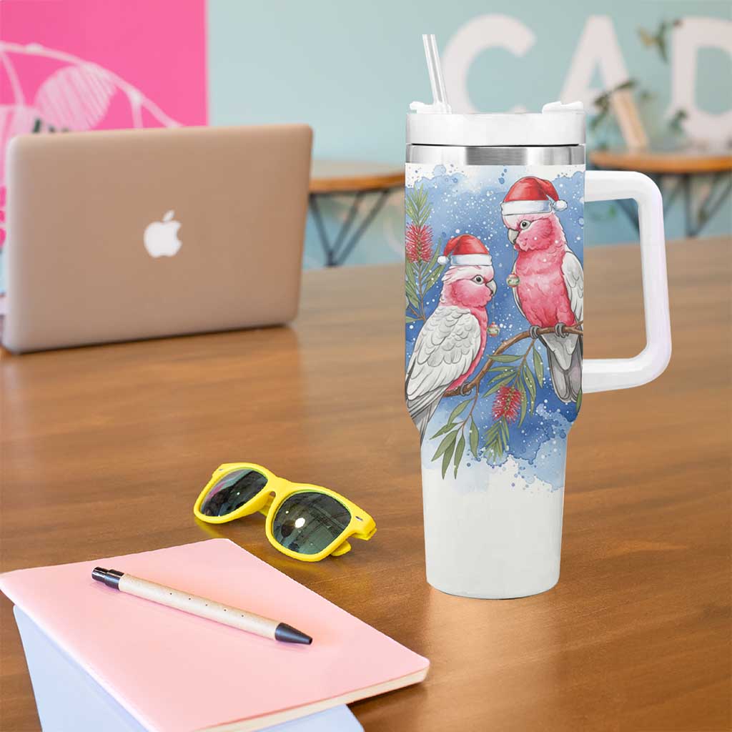 Australia Christmas Tumbler With Handle Aussie Galah Santa Watercolor Style - Aussie Hoodie