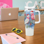 Australia Christmas Tumbler With Handle Aussie Galah Santa Watercolor Style - Aussie Hoodie