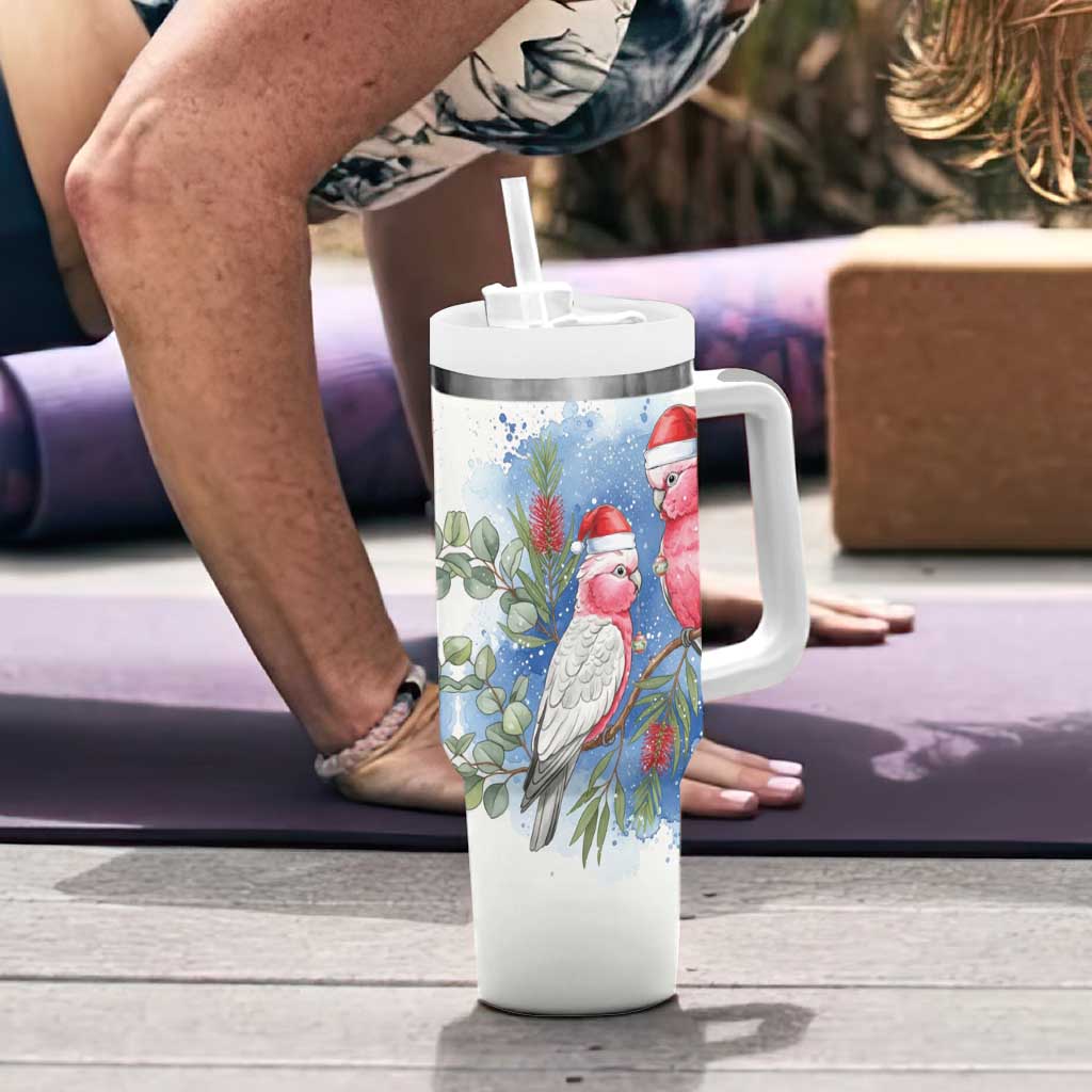 Australia Christmas Tumbler With Handle Aussie Galah Santa Watercolor Style - Aussie Hoodie