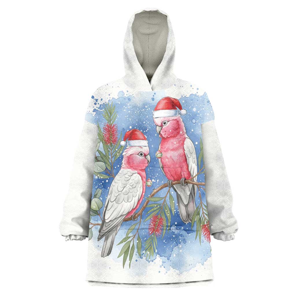 Australia Christmas Wearable Blanket Hoodie Aussie Galah Santa Watercolor Style - Aussie Hoodie