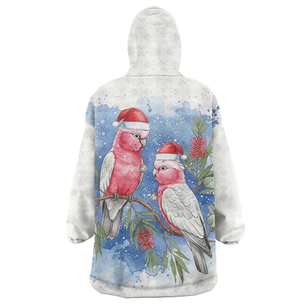 Australia Christmas Wearable Blanket Hoodie Aussie Galah Santa Watercolor Style - Aussie Hoodie
