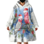 Australia Christmas Wearable Blanket Hoodie Aussie Galah Santa Watercolor Style - Aussie Hoodie
