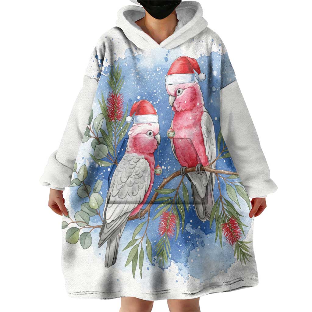 Australia Christmas Wearable Blanket Hoodie Aussie Galah Santa Watercolor Style - Aussie Hoodie