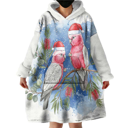 Australia Christmas Wearable Blanket Hoodie Aussie Galah Santa Watercolor Style - Aussie Hoodie