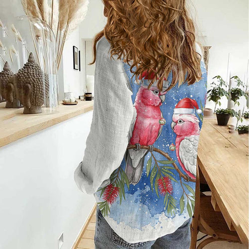Australia Christmas Women Casual Shirt Aussie Galah Santa Watercolor Style - Aussie Hoodie