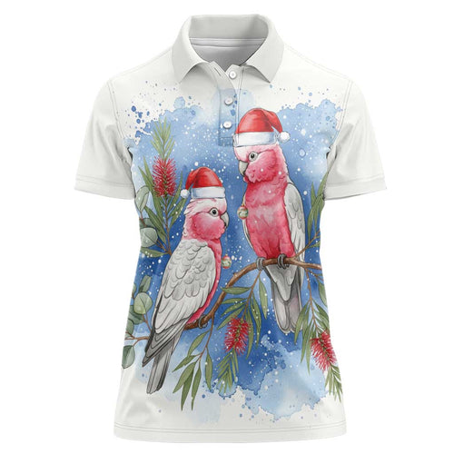 Australia Christmas Women Polo Shirt Aussie Galah Santa Watercolor Style - Aussie Hoodie