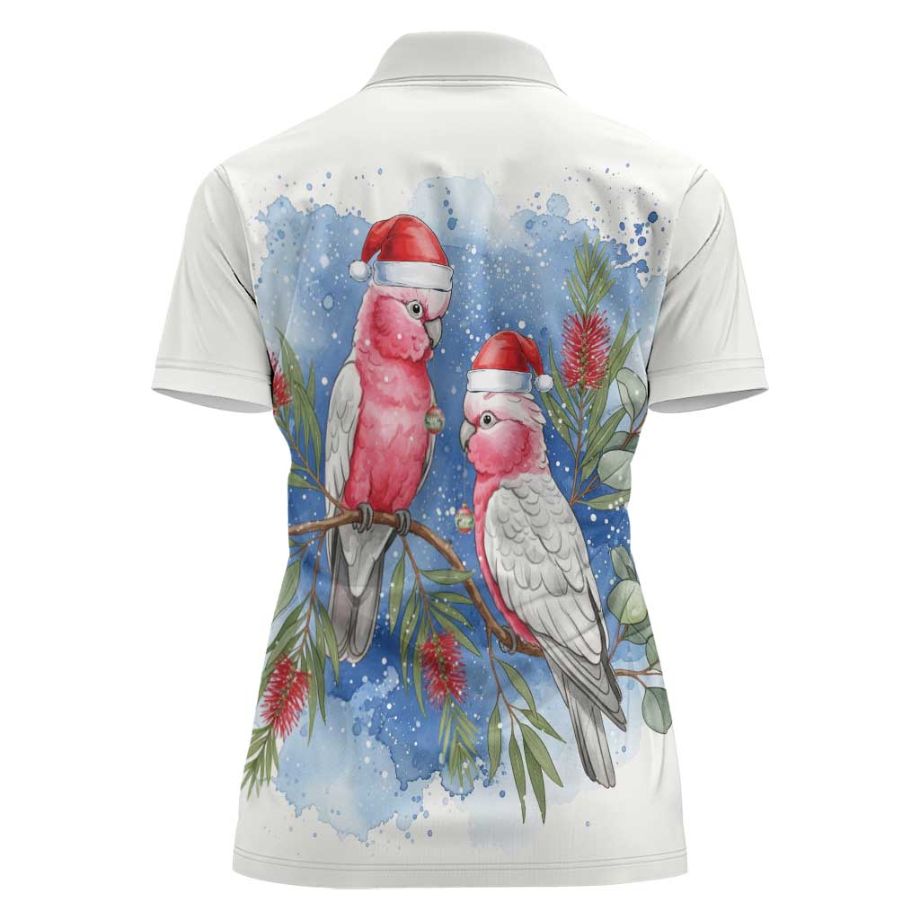 Australia Christmas Women Polo Shirt Aussie Galah Santa Watercolor Style - Aussie Hoodie