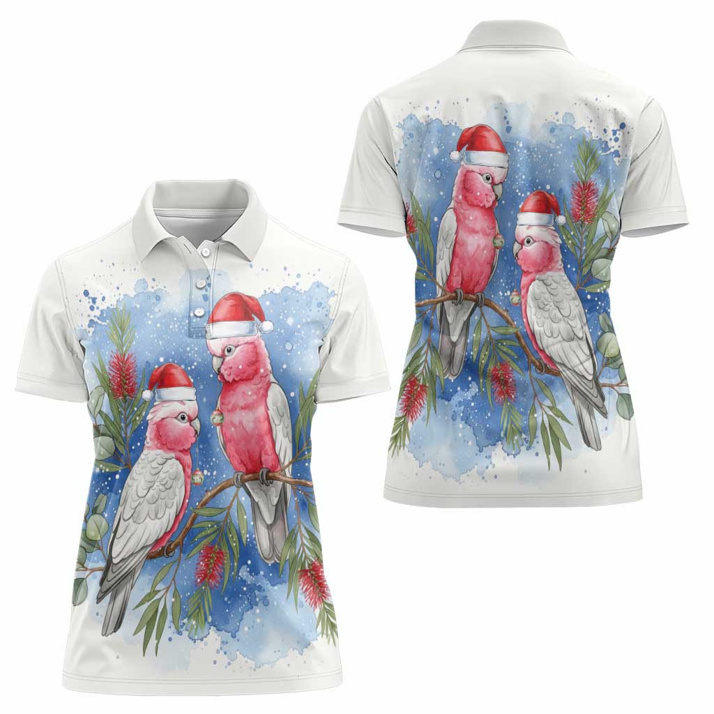 Australia Christmas Women Polo Shirt Aussie Galah Santa Watercolor Style - Aussie Hoodie
