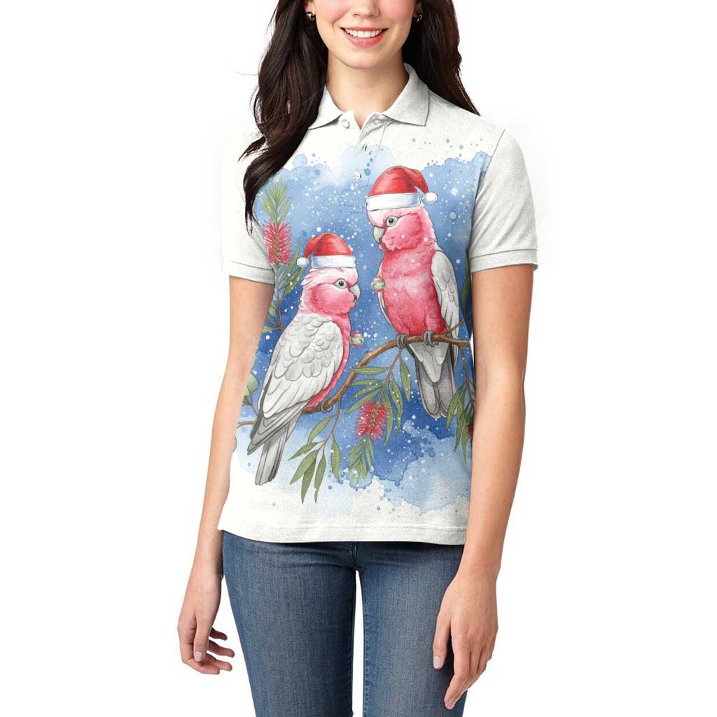 Australia Christmas Women Polo Shirt Aussie Galah Santa Watercolor Style - Aussie Hoodie