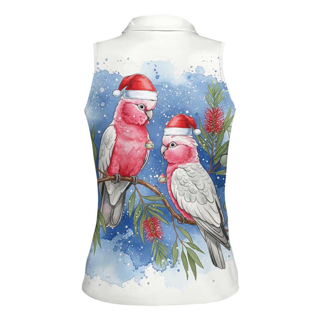 Australia Christmas Women Sleeveless Polo Shirt Aussie Galah Santa Watercolor Style - Aussie Hoodie
