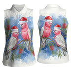Australia Christmas Women Sleeveless Polo Shirt Aussie Galah Santa Watercolor Style - Aussie Hoodie